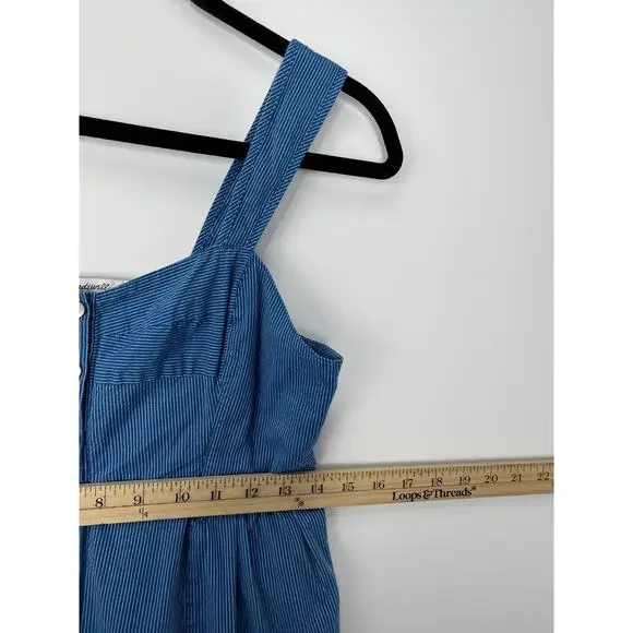 Madewell Tiered Button Front Midi Dress Blue Stripe Cotton 4P Petite Cottage - Picture 13 of 14